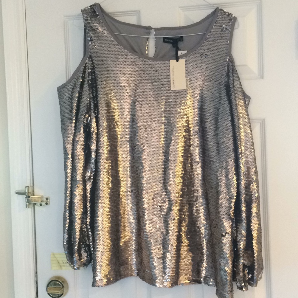 silver sequin cold shoulder top size 16